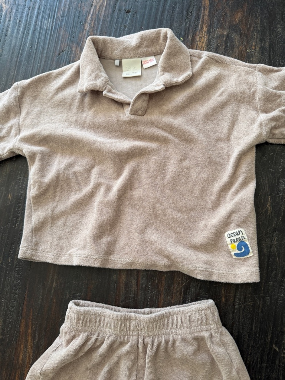 Zara cosy Terry Polo Top & Shorts Set - Taupe - Picture 2 of 10